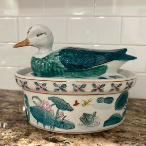 Vintage chinoiserie duck tureen and covered dish